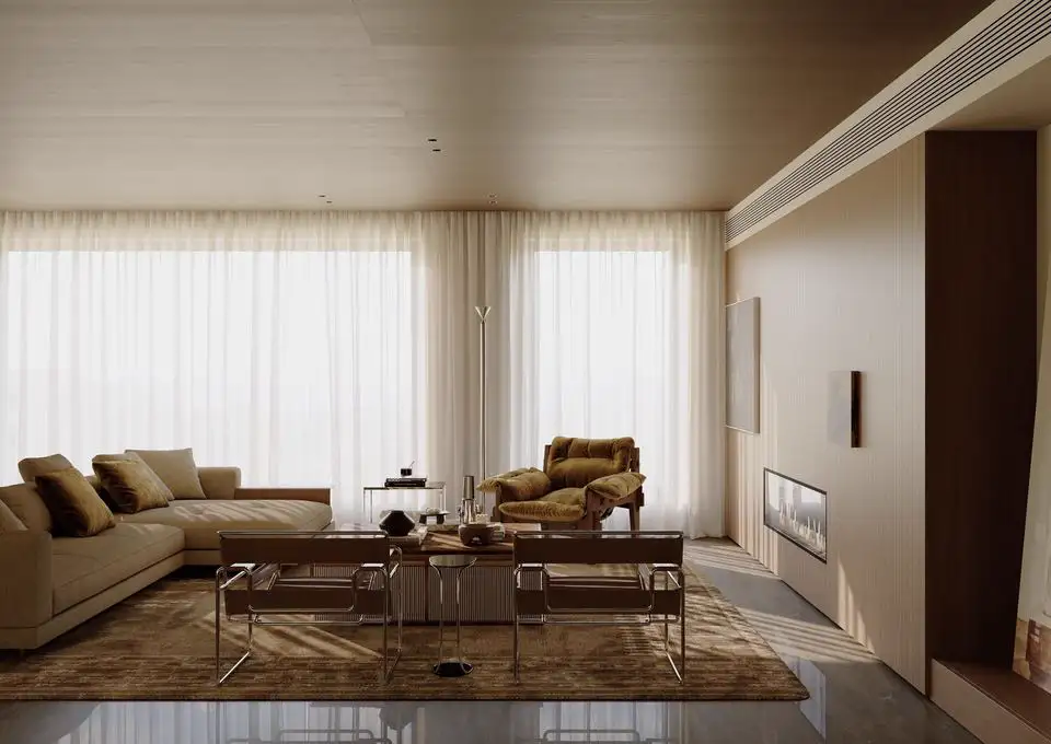 Natural wood residential render