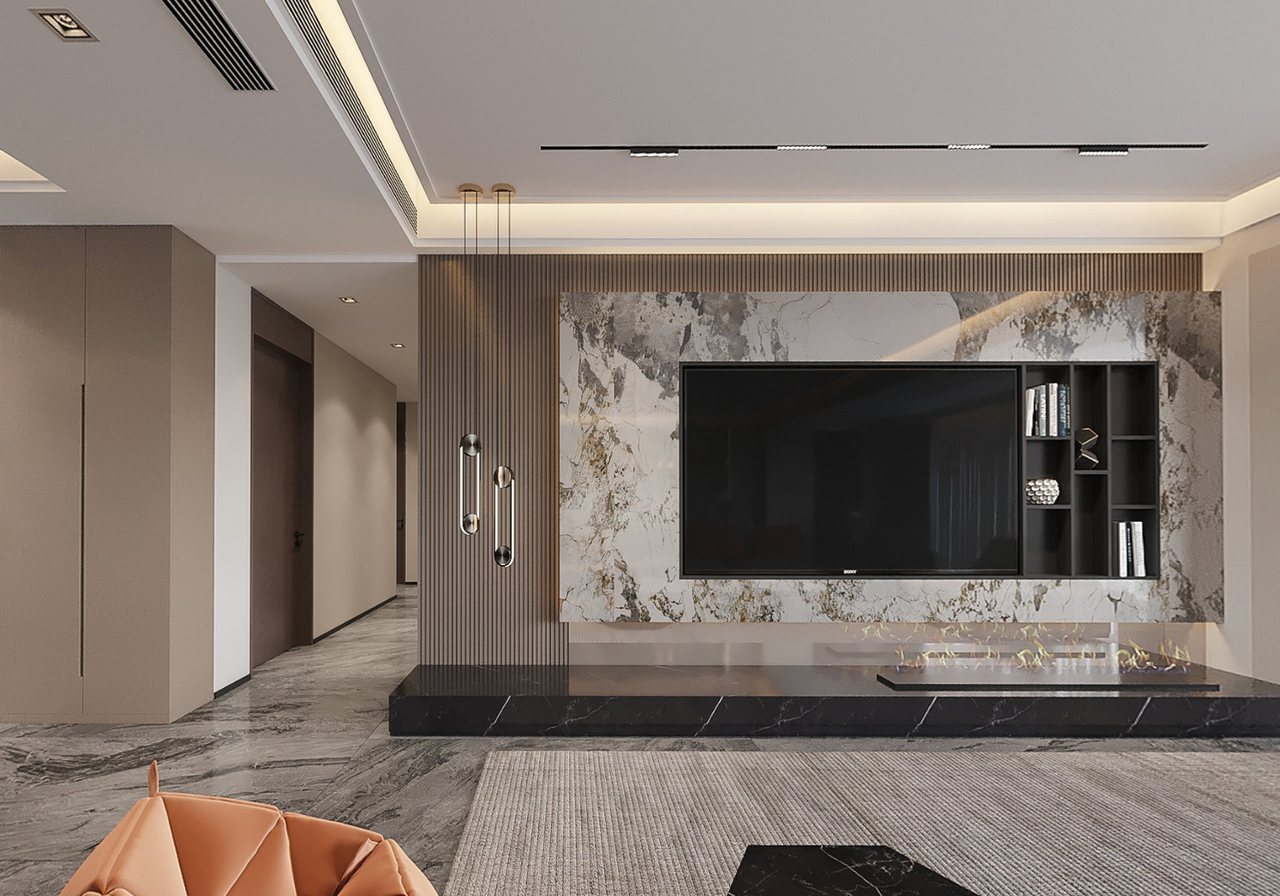 Cover for an external modern television-wall living room 360-degree demo