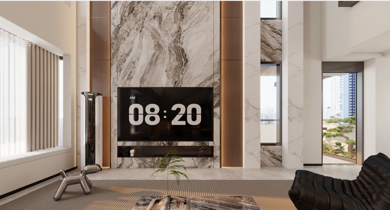 Cover for an external marble feature-wall residence 360-degree demo