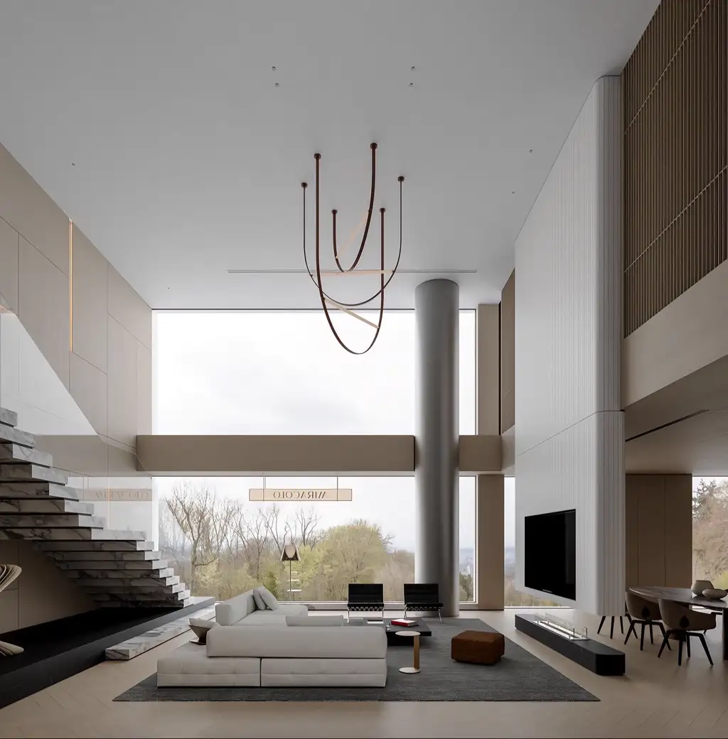 Double-height Villa Rendering 01, interior view 11