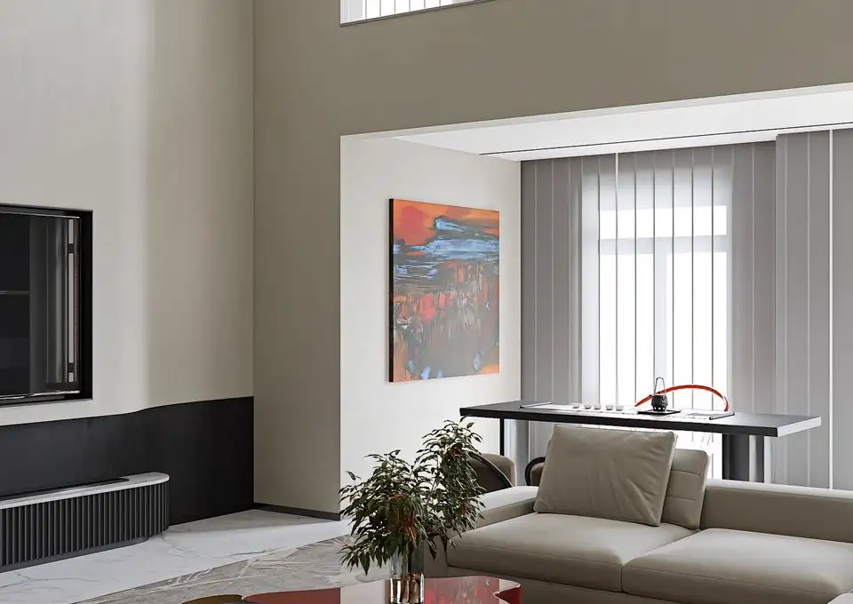 Photorealistic living room rendering used for a trade-team presentation